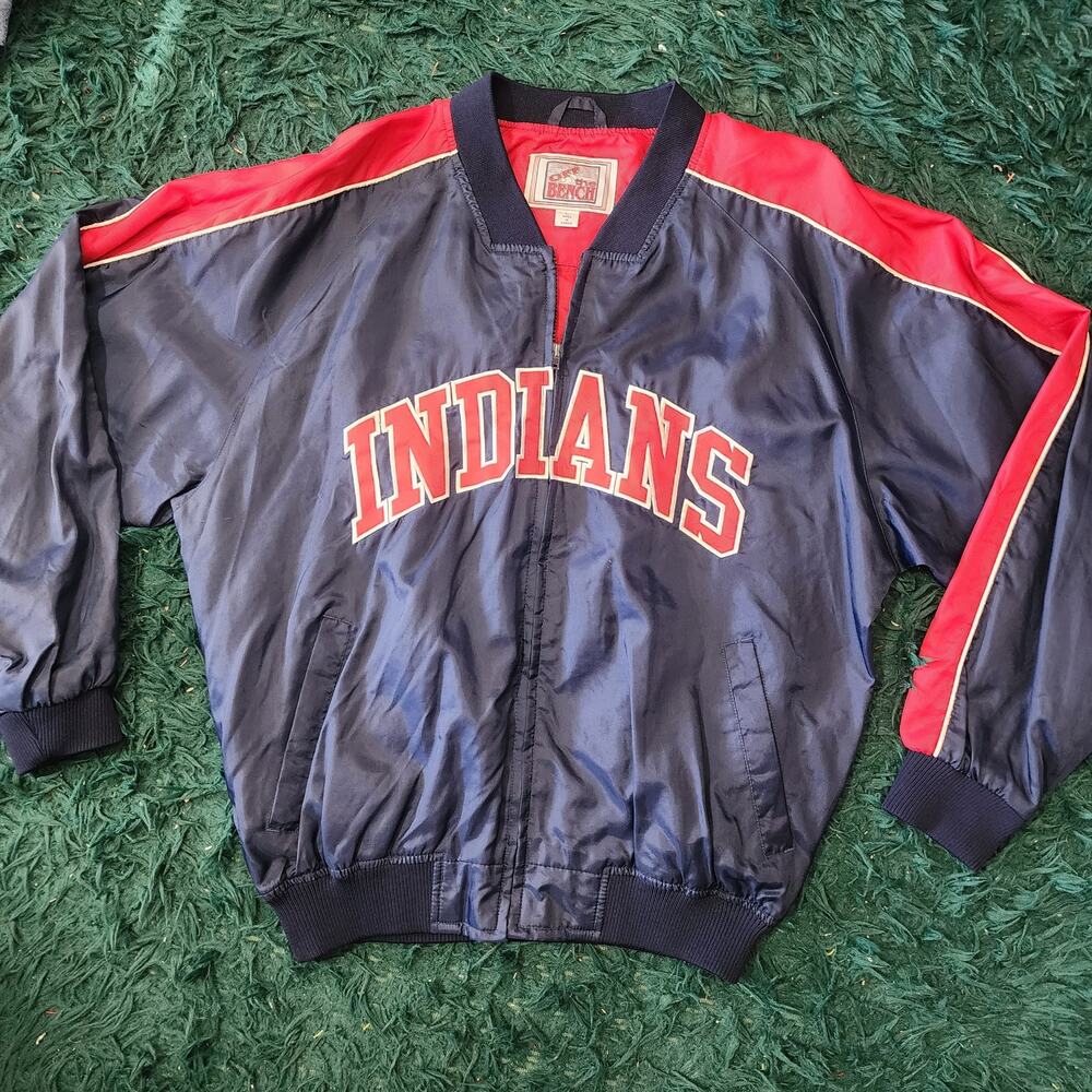 Vintage Cleveland Indians Satin Bomber Jacket Off The Bench MLB L